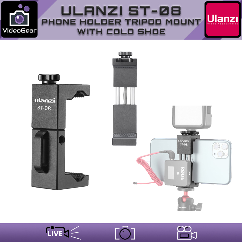 Ulanzi ST-08 — (Phone Holder Tripod Mount with Cold Shoe)