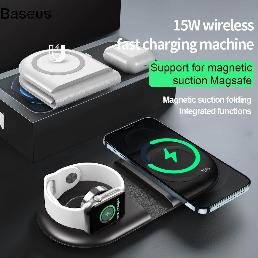 Baseus WS39 15W Folding Magnetic Wireless Charger Fast Charging Pad Double Dock Station for iPhone/Apple Watch