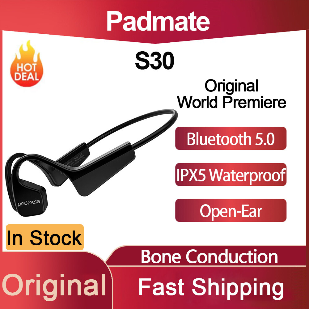 Original Padmate S30 Bone Conduction Open-Ear Sport Earbuds IPX5 Waterproof Long Battery Life Bluetooth 5.0 Headsets Lightweight Bluetooth Earphones for Xiaomi Huawei,Android/iOS Phone