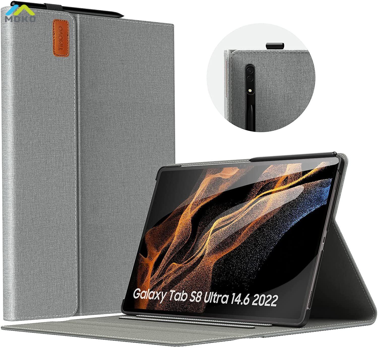 MOKO Case for Galaxy Tab S8 Ultra 14.6 Inch 2022 Release (SM-X900/SM-X906), Premium PU Leather Folding Stand Cover with Multiple Viewing Angles for Samsung Galaxy S8 Ultra Tablet