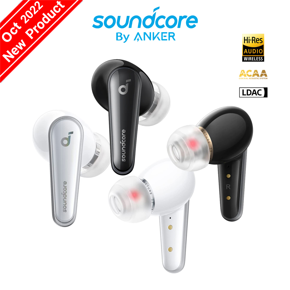 Anker Soundcore Liberty 4 All-New True Wireless Earbuds Wireless Bluetooth Earphone with Premium Sound and Spatial Audio, Crisp, Clear Sound via ACAA™️ 3.0 Coaxial Acoustic System, 9/28 Hours of Playt