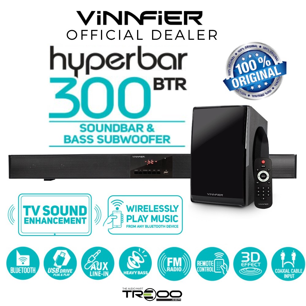 Vinnfier Hyperbar 300 BTR Bluetooth Sound Bar with Subwoofer